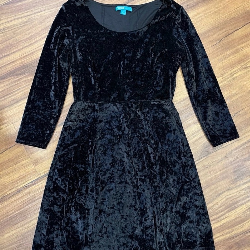 Nanette Lepore LAMOUR Black Crushed Velvet Mini Skater Dress Medium